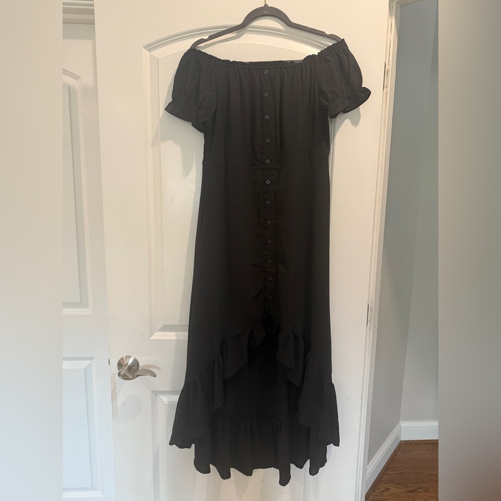 Black Off-Shoulder maxi Boho grunge Dress shorter in the front size Small